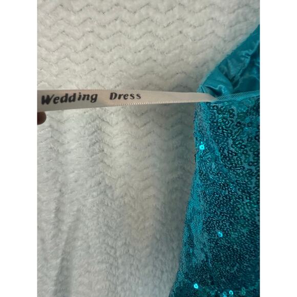 Homecoming Prom Cocktail Dress 14 Turquoise Sequins Spaghetti strap lace up back - Picture 7 of 9